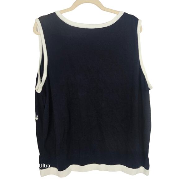 Talbots Sweater Knit Sweater Women 3X Navy Sleeveless Sweater Women Palm Tree - Picture 7 of 7